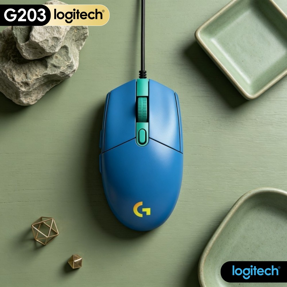 Logitech Mouse G203 - เมาส์เกมมิ่งแบบมีสาย Logitech G203 ออกแบบให้เหมาะกับรูปทรงฝ่ามือ พร้อมไฟ RGB
