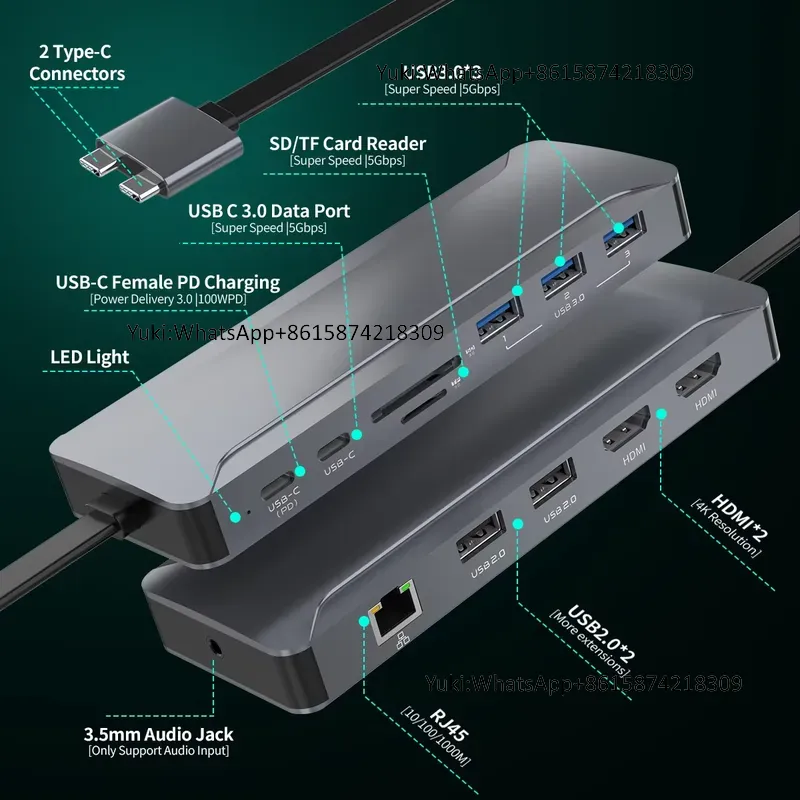 Usb C Docking Hub - ฮับด็อกกิ้งสถานี 5 พอร์ต USB พร้อมจอแสดงผลคู่ รองรับ