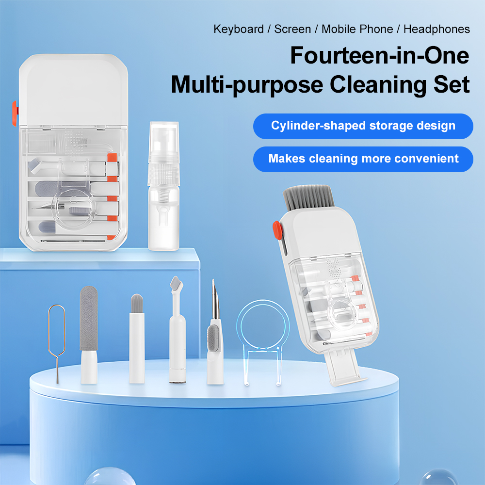 Laptop Accessories Cleaning Kit - ชุดทำความสะอาดอุปกรณ์ดิจิทัล 14-in-1 ชุดเครื่องมือทำความสะอาดอเนกประสงค์สำหรับคีย์บอร์ดแบบกลไก โทรศัพท์ หูฟังบลูทูธ หน้าจอแล็ปท็อป